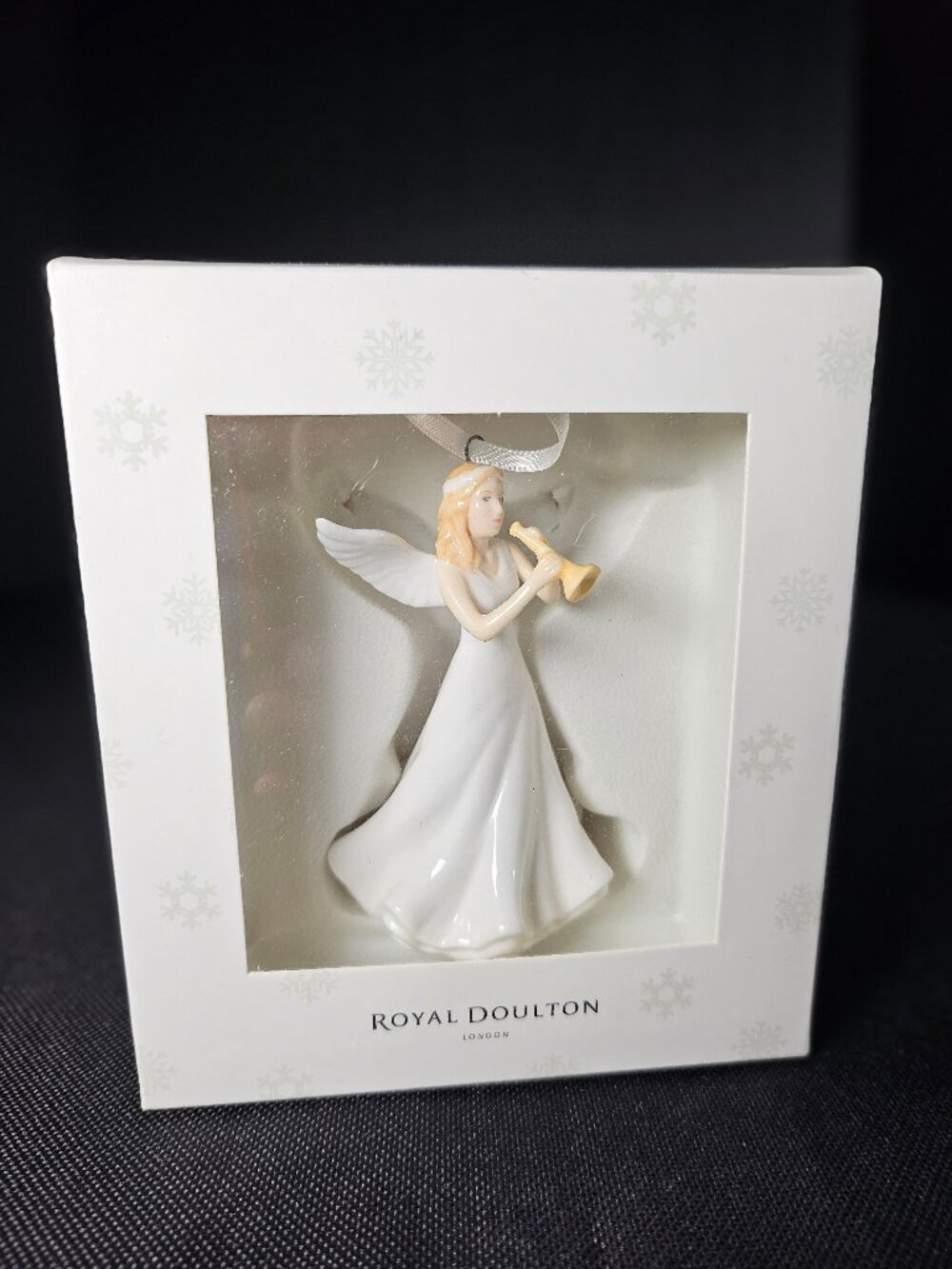 Royal Doulton White Fine Bone China "Angel Fanfare" Trumpet Christmas Ornament